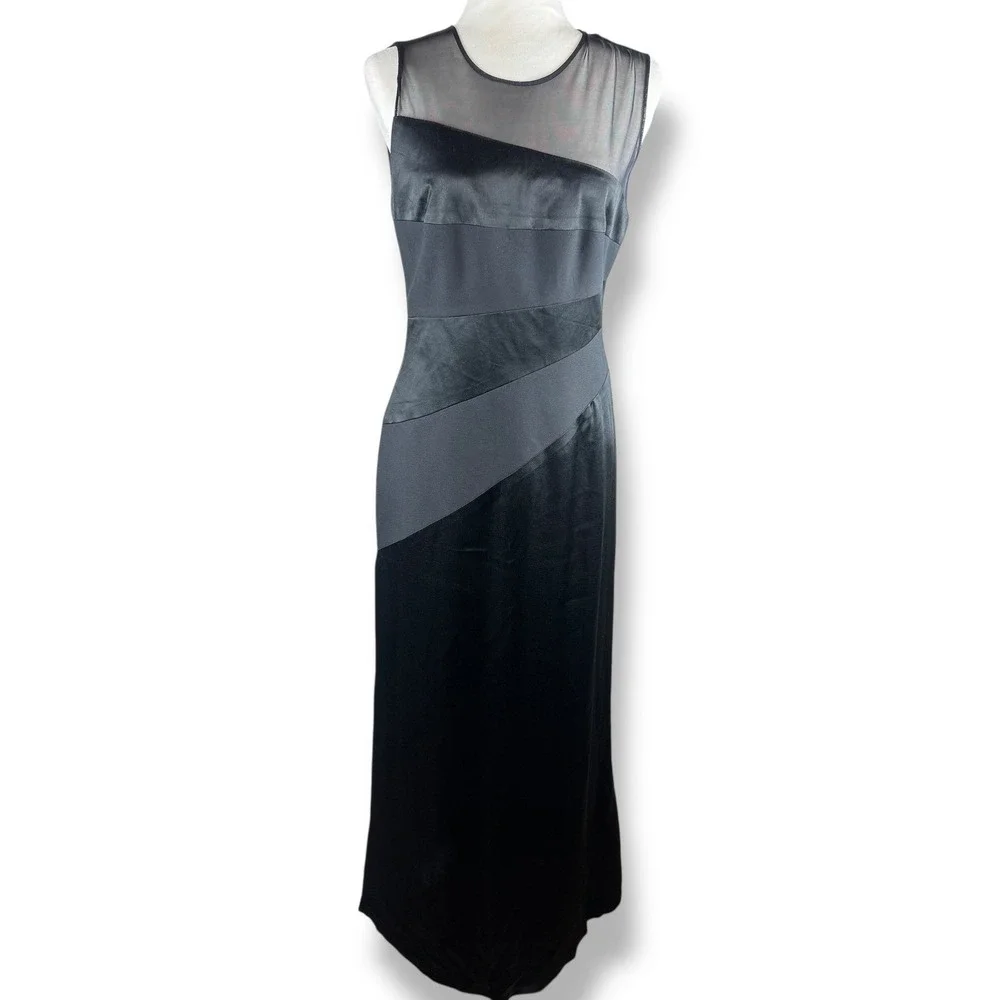 Vintage Y2K Black Formal Cocktail Maxi Dress Womens Size 8 USA Made Gala Satin